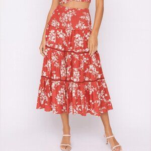House Of Harlow 1960 Maxi Skirt Size M Floral Bohemian Tiered Smocked